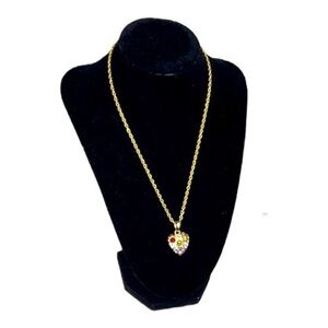 NWT Swarovski Gold & Multi Colored Jeweled Heart Pendant Necklace